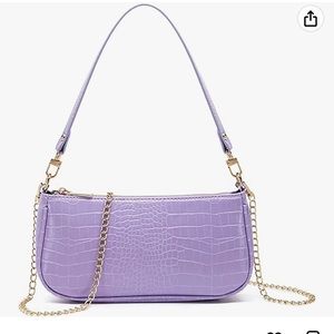Purple Crocodile Embossed Patent Baguette Style Shoulder Bag